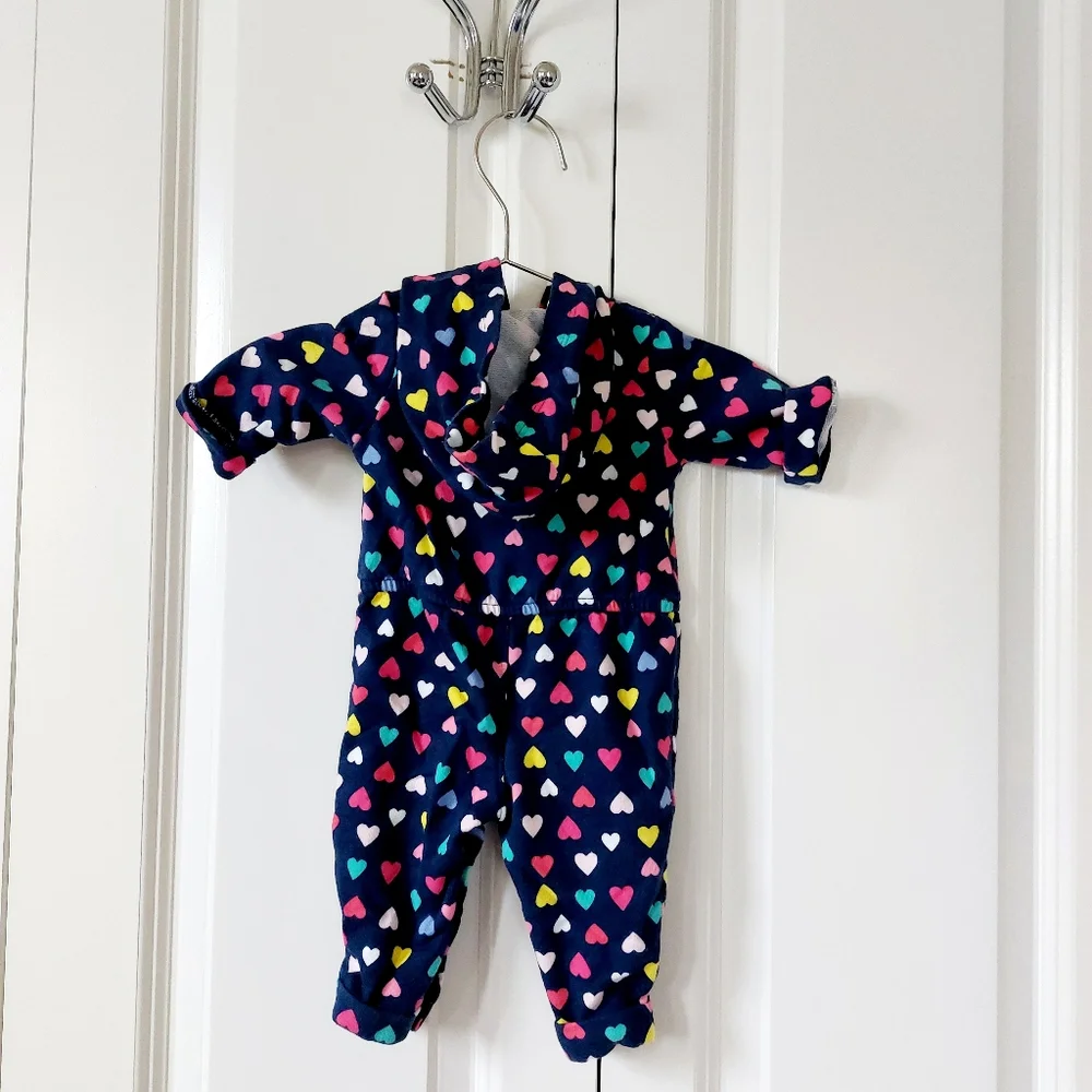 Rainbow Heart Fleece Jumpsuit with Hood size 3 months Carters‎